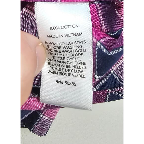 Express fitted L mens long sleeve button up purple plaid 16 - 16.5 proffesional - Picture 4 of 9